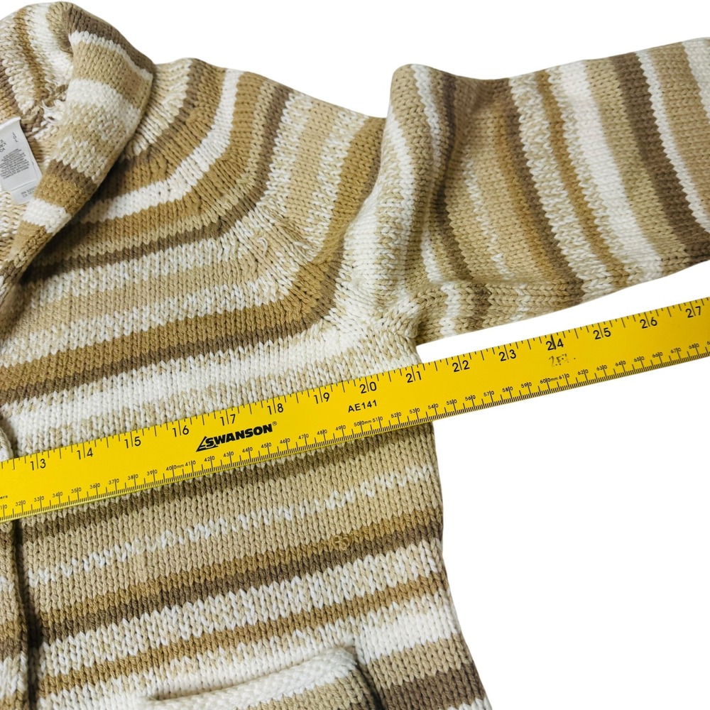Liz Claiborne Striped Knit Cardigan Sweater Women L Beige Brown Button Front Y2K - Picture 4 of 6